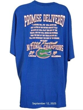 Tim Tebow "Promise" Florida Gators 2X Men's 2008 National Championship T-Shirt